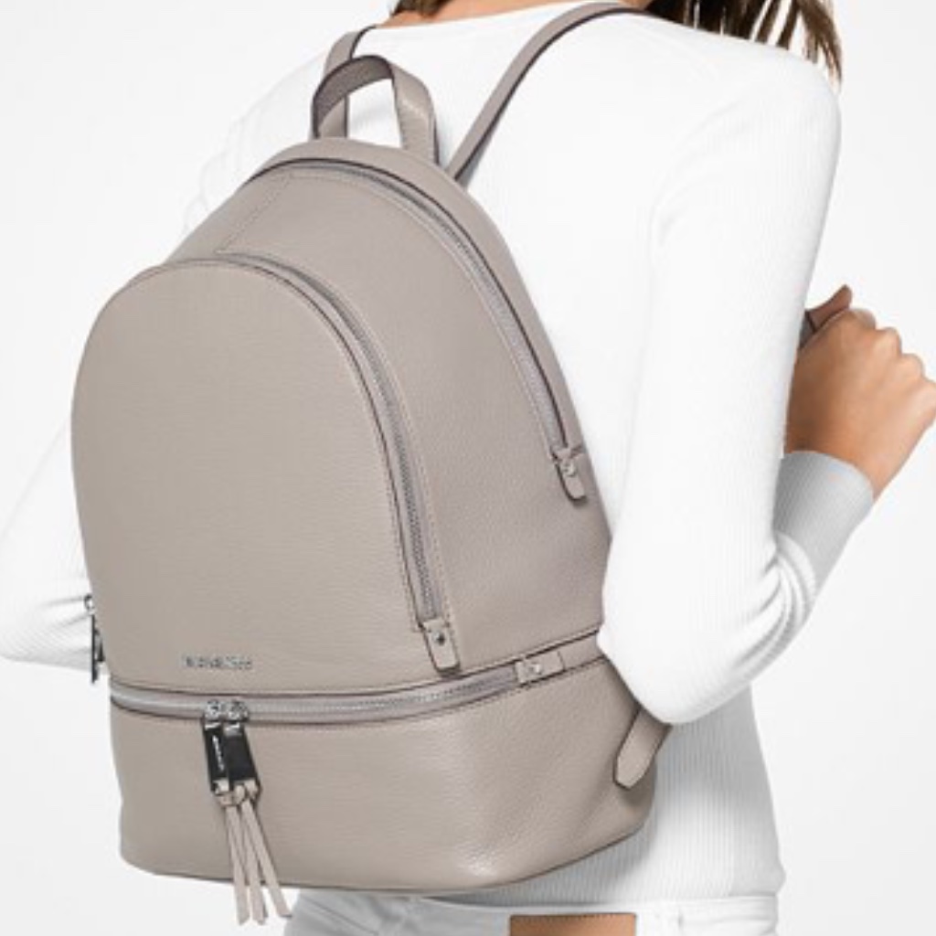 Nwt Michael Kors Signature Stripe Rhea Backpack Pearl Grey/Silver